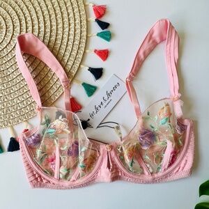 For Love And Lemons Pastel Watercolor Rose Bra Pink Small-DD NEW